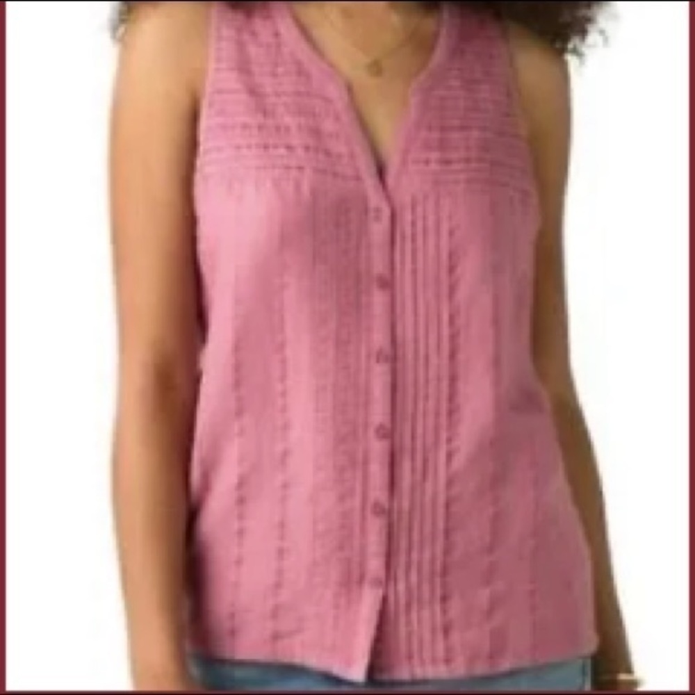PRANA Nieves Women’s Pink V Neck Organic Sleeveless Button Up Sz S